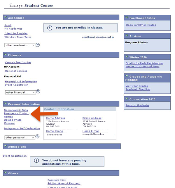 Image of Emergency Contact in the left navigation of My Student Centre